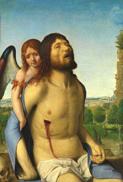 Bir Melek Tarafından Desteklenen Ölü İsa by Antonello da Messina