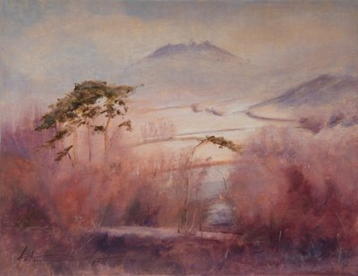 Donmuş Vadi, Somerset, 2023 (tuval üzerine yağlı boya) by Antonia Myatt