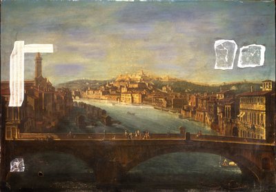 S. Anastasia Kilisesi, Castel San Pietro, Castel San Felice ve Adige Nehri üzerindeki Ponte Nuovo ile Verona manzarası, 1735 by Antonio de dipi Joli