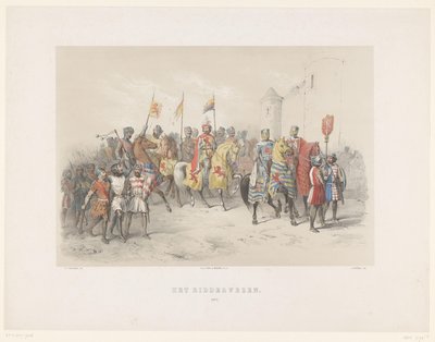 1851 Utrecht Masquerade: Ridder Yetimhanesi, 1217 Şövalye Yetimhanesi, 1217 (nesne üzerindeki başlık) Vaderlandsche Tarihi. en eski zamanlardan 17. yüzyılın sonuna kadar, kostümlü olarak HH Dtudenten der Utrechtsche Hoo tarafından sunulan sekiz sahnede by Antonie Johannes Groeneveldt