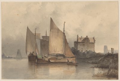 Bir yelkenli gemi ile nehir manzarası by Antonie Waldorp