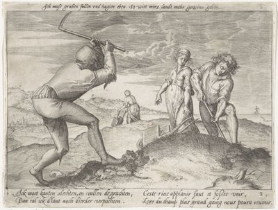 Araziyi tesviye etmek Büyüyen tahıl (seri başlığı) by Antonie Wierix (II) (possibly)
