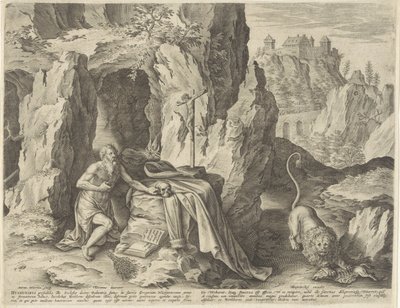 Çölde bir tövbekar olarak Aziz Jerome by Antonie Wierix (II)