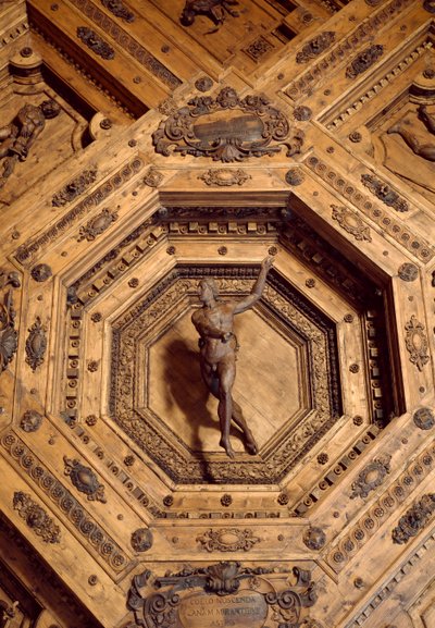 Apollo, ilacın koruyucusu. Anatomik tiyatronun ahşap tavanından detay by Antonio (d.1663) Paolucci
