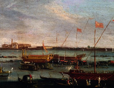 Bucentaur (Venedik düklerinin devlet kadırgası) Venedik Lido'sunda, tuval üzerine yağlı boya, Canaletto Okulu, İtalya by Antonio (studio of) Canaletto