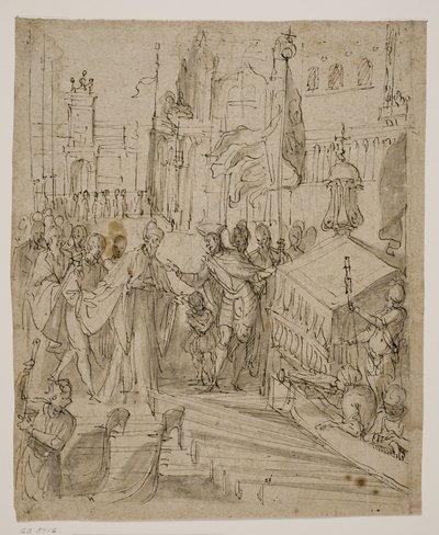 Venedik filosunun Barbarigo ailesinin bir üyesine komuta veren doge by Antonio Aliense