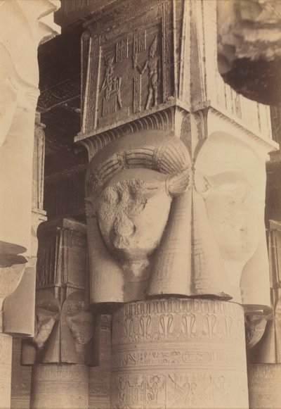 Dendera, Tapınağın İçi, Hathor Başkentleri, c. 1870'ler - 1880. by Antonio Beato