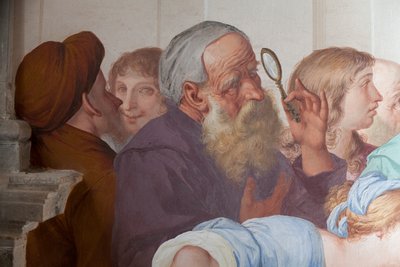 Seyirciler, fresk Antonio Busca (1625-1684), 20. Şapel, Papa Gregory IX tarafından kutsallaştırılan Saint Francis, Orta Kutsal Dağı (UNESCO Dünya Mirası Listesi, 2003), Orta San Giulio, Piedmont, İtalya by Antonio Busca
