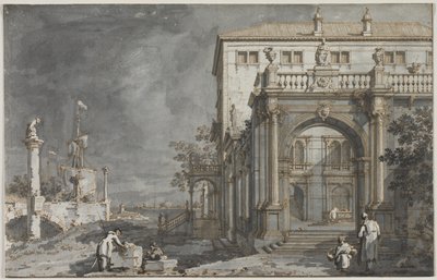 Capriccio: Lagün Yanında Avlulu Bir Saray by Antonio Canaletto
