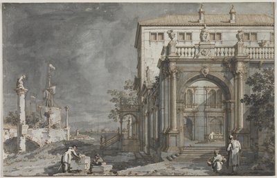 Capriccio: Lagün Yanında Avlulu Bir Saray, c. 1750-1755. by Giovanni Antonio Canal