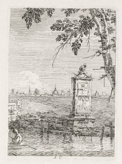 Manzara: Bir Ağacın Altındaki Küçük Anıt by Antonio Canaletto