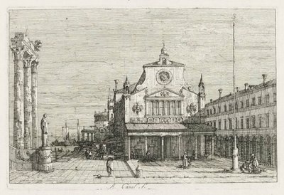 Manzara: Deniz Kıyısında Üç Sütun ve Bir Heykel by Antonio Canaletto