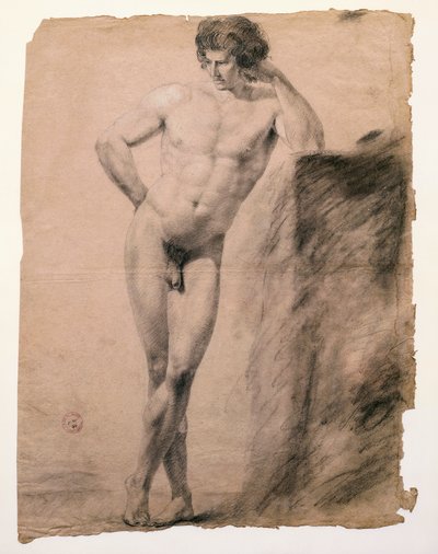 Antonio Canova (1757-1822) tarafından kaideye yaslanmış çıplak erkek çalışması, çizim by Antonio Canova