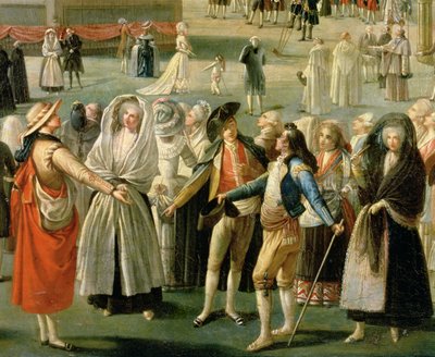 Madrid'de Sıcak Hava Balonunun Yükselişi, kalabalığın detayı (tuval üzerine yağlı boya) (detay) by Antonio Carnicero