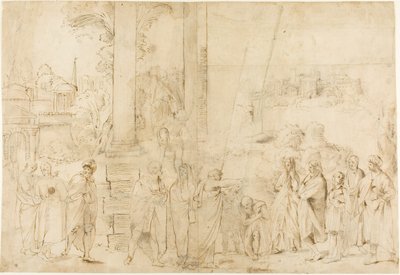 Aziz Paul, Areopagite Dionysos'u Vaftiz Eden (rekto); Bebek, El Çizimleri (verso) by Antonio Carracci