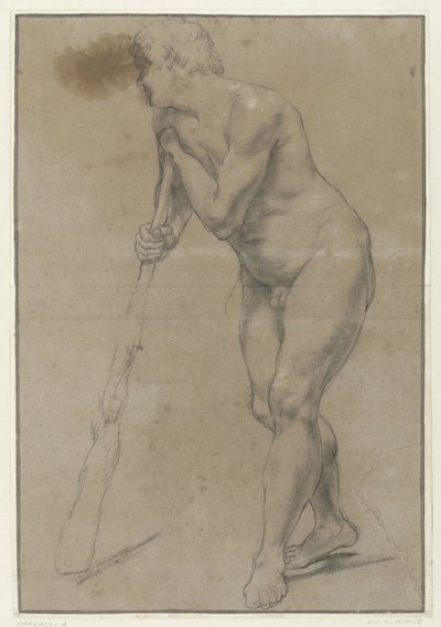 Bir kulübe yaslanmış çıplak bir adamın çalışması by Antonio Carracci