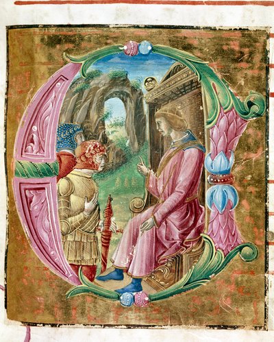 Kahraman I. Büyük (MÖ 73-4) Antonio Cicognari tarafından aydınlatılan masum Lettrine katliamını emrediyor. Bir antifonaryden detay. 1483. Cremone, koro 4, capitolo del duomo by Antonio Cicognara