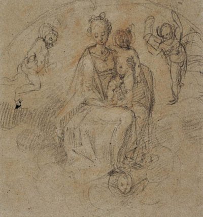 Bulutlarda Madonna ve Çocuk iki putti ile çevrili by Antonio Cimatori