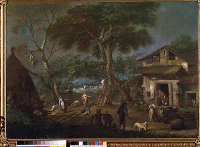 ""İtalya Manzarası"" (İtalyan manzarası) İtalyan kırsalında bir çiftlik evi. Resim Antonio Diziani (1737-1797) Mikalojus Konstantinas Ciurlionis Güzel Sanatlar Müzesi, Kaunas, Litvanya by Antonio Diziani