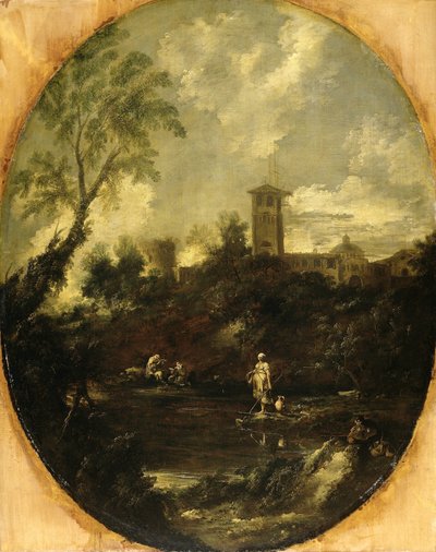 Rahipler, Hacı ve Köylü Kadın ile Manzara by Antonio Francesco Peruzzini (attributed to)