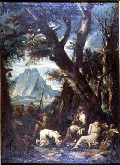 Hermits ile Kırsal, c.1700-10 (tuval üzerine yağlı boya) by Antonio Francesco Peruzzini