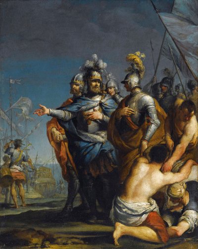 Saint Louis Haçlı Seferi İçin Ayrılıyor par Antonio Gionima (1697-1732) - Bakır üzerine yağlı boya, 45x35,8 - Özel Koleksiyon by Antonio Gionima