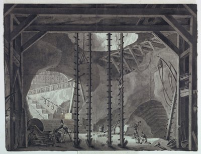 Sahne Tasarımı, Mağarada Bina İnşa Eden Adamlar by Antonio Giuseppe Basoli