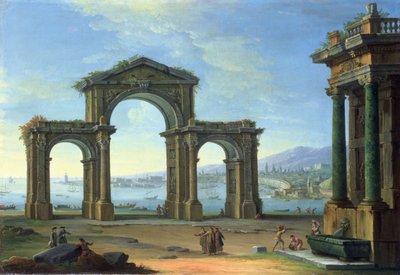 Zafer Takı ile Liman Sahnesi (tuval üzerine yağlı boya) by Antonio Joli