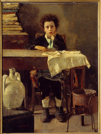 Küçük okul çocuğu ya da zavallı okul çocuğu Tablosu Antonio Mancini (1852-1930) 19. yüzyıl Güneşi. 1,3x0,97 m Paris, Musee d