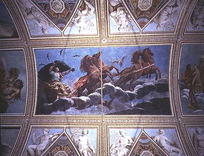 Bir arabada gökyüzüne binen Gecenin Kişileştirilmesi, tavan resmi by Antonio Maria Viani