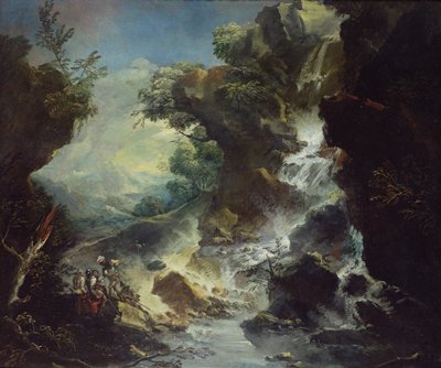 Şelaleli Manzara, c.1700-07 (tuval üzerine yağlı boya) by Antonio Marini
