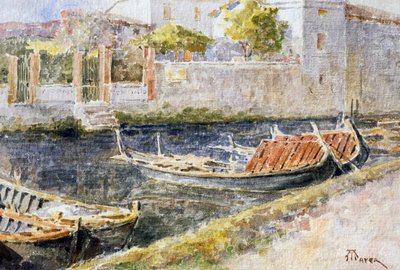 Garda Gölü üzerinde Sirmione, Antonio Mayer (1862-1921), sulu boya. İtalya, 20. yüzyıl. by Antonio Mayer