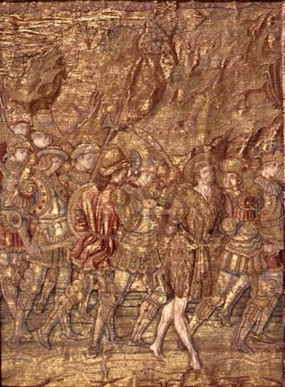 Hapishaneye götürülen Vaftizci Yahya, azizin hayatından sahneleri betimleyen goblen (tekstil) by Antonio Pollaiuolo