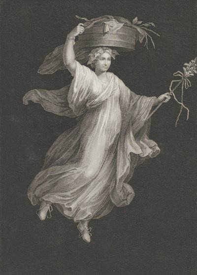 Başında büyük bir sepet taşıyan ve cebinde bir asa tutan bir bacchante..., ca. 1795-ca. 1820. by Antonio Ricciani