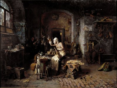 İtalyan luthier Antonio Stradivari (Strdivarius) (1644-1737) atölyesinde by Antonio Rinaldi