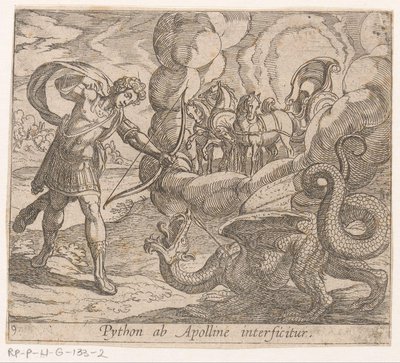 Apollo karalama Python Python, Apollo tarafından öldürüldü (nesnedeki başlık) Metamorfozlar veya dönüşümler (dizi başlığı) Metamorfozlar van Ovidius (dizi başlığı) by Antonio Tempesta