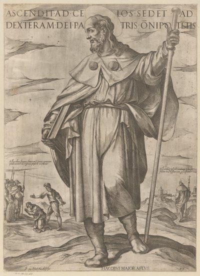 Heilige'den cennete yükselen Jakobus de Meerdere, onipotes'in babasının sağında oturur (nesne üzerindeki başlık) Mesih, Mary en de apostelen (dizi başlığı) by Antonio Tempesta