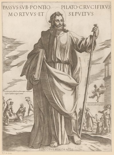 Heilige Jakobus de Mindere hakkında Pontius Pilate altında acı çekti, çarmıha gerildi, öldü ve gömüldü (nesne üzerindeki başlık) Christ, Mary en de apostelen (dizi adı) by Antonio Tempesta