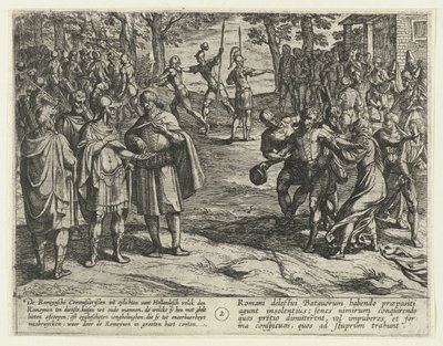 Eski Batavia adamları Romalılara hizmetlerini satın alıyor, 69-70 Batavian İsyanı (dizi başlığı) Batavorum cum Romanis Bellum, Mısır gibi. Tacito / Batavian Oft Oude Hollandtsche Krijghe teghen de Romeynen (nesne üzerine seri başlığı) by Antonio Tempesta