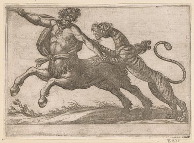 Hayvanlarla Dövüşen Bir Centaur ile Dövüşen Bir Kaplan (dizi başlığı) by Antonio Tempesta