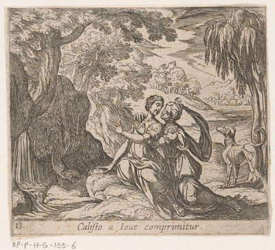 Jüpiter ve Callisto Calisto Jüpiter tarafından bastırılıyor (nesne üzerindeki başlık) Metamorfozlar veya dönüşümler (dizi başlığı) Metamorfozlar van Ovidius (dizi başlığı) by Antonio Tempesta