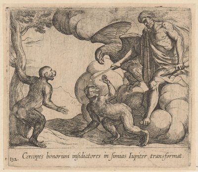 Jüpiter, Cercopes'i bir maymuna dönüştürür. by Antonio Tempesta