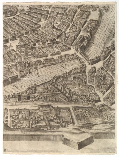 Roma Şehir Planı. Tiber ve Villa Farnesina, 1645 ile Bölüm 10. by Antonio Tempesta