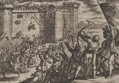Levha 14: Romalıların Batavianlara Karşı Savaşından Eski Kaleye Yeni Saldırı..., 1611. by Antonio Tempesta