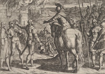 Levha 34: Romalıların Hollanda'ya Karşı Savaşı'ndan Hollanda Kırsal Alanını Yakan Romalılar..., 1611. by Antonio Tempesta