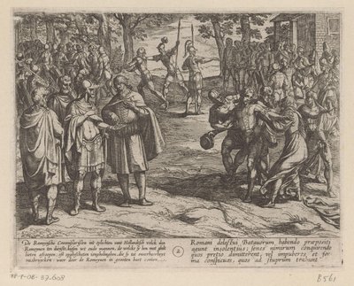 Romalılar genç Hollandalı erkekleri Hollandalı yaşlılardan satın alıyor Romalılara karşı Batavia Savaşları (dizi başlığı) Batavorum cum Romanis Bellum (dizi başlığı) by Antonio Tempesta