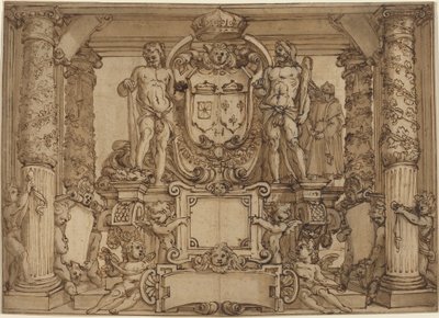 Henry IV, Galya Herkülünün Onuruna Bir Mimari Duvar Tasarımı by Antonio Tempesta or Agostino Ciampelli