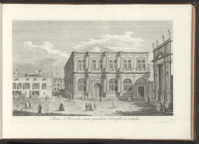 Aynı tapınak ve okula sahip S. Rocchi'nin Gezicht op Campo San Rocco te Venetië Bölgesi (nesne üzerindeki başlık) Venedik'teki Gezichten op gebouwen en pleinen (dizi başlığı) by Antonio Visentini