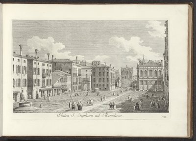 Gezicht op Campo Santo Stefano te Venetië Güneydeki St. Staphanes caddesi (nesne üzerindeki başlık) Venedik