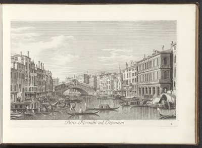 Gezint op het Canal Grande en de Rialtobrug te Venetië Rialto üzerinde doğuda bir köprü (nesne üzerindeki başlık) Antonio Vssentini tarafından yeniden üretilen 38 pirinç panelden Venedik şehrinin daha ünlü manzaraları, üç parçaya dağıtıldı . ikinci kısım ( by Antonio Visentini